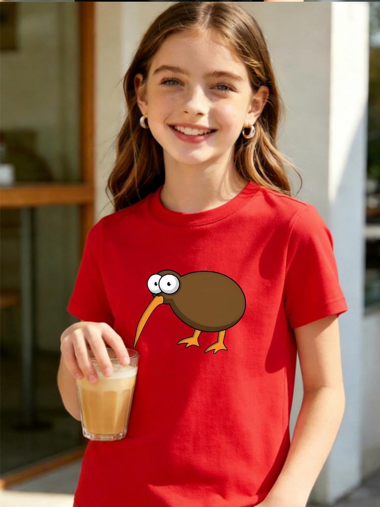 Cute Kiwi Kids T Shirt Funny Cartoon Flightless Bird Print Short Sleeve Tees Boys Girls Soft Polyester Casual Tops Daily Wear Gift