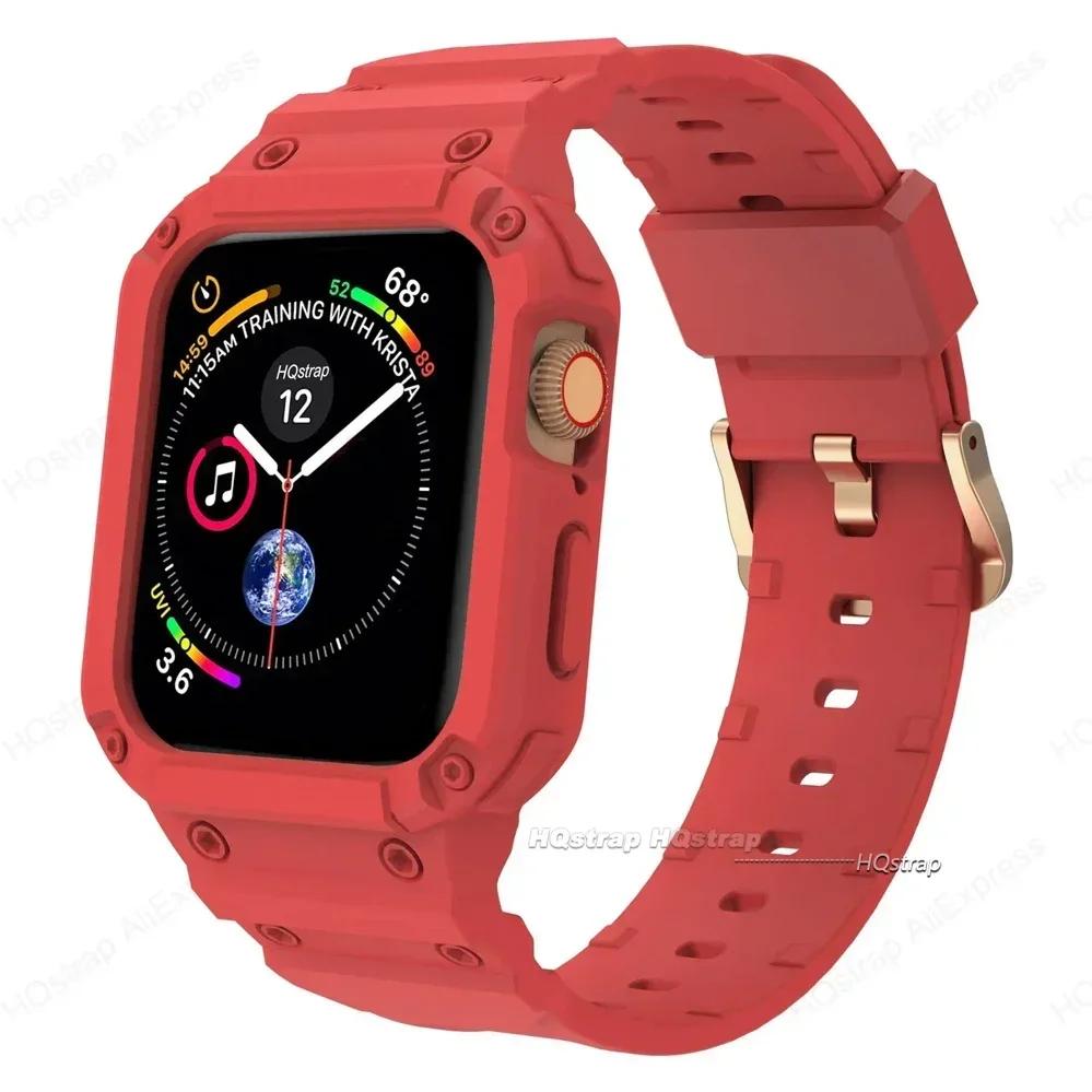 Case for Apple Watch Band 44mm 45mm 49mm 42mm 40/38 Watch Strap for Iwatch 7 8 6 5 4 SE TPU Protective Cover Silicone Bracelet