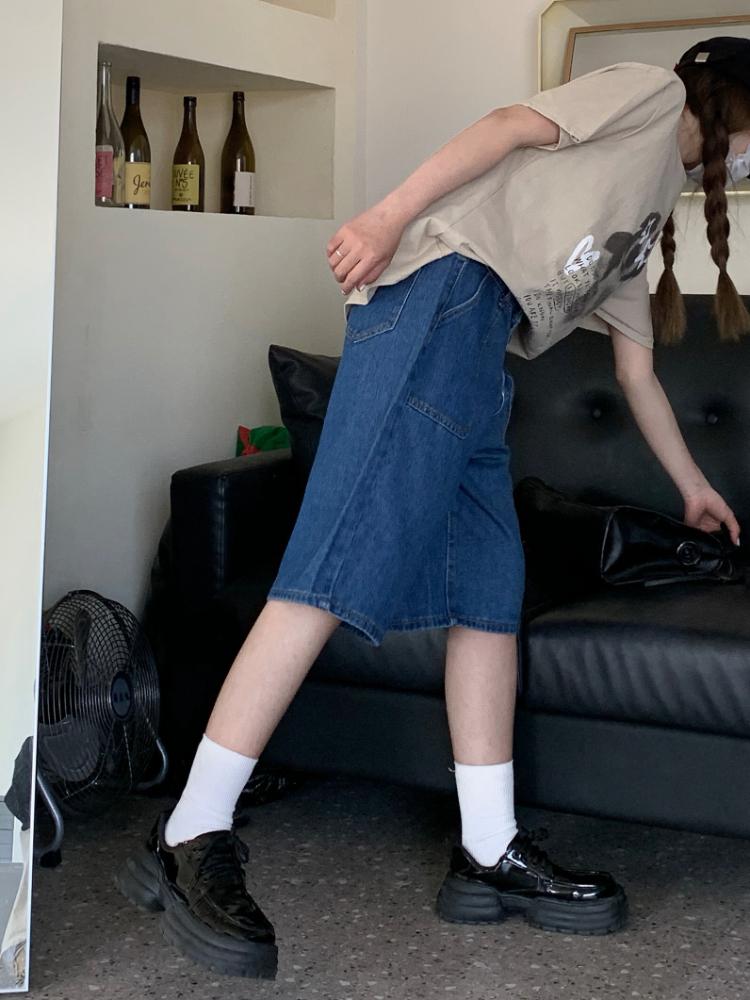 Volné Neutrální Velká Kapsa Volné Šortky Dámské Y2k Retro Široká Noha Denim Poloviční Kalhoty Léto High Street Ležérní A-linie Modré Šortky Dámské