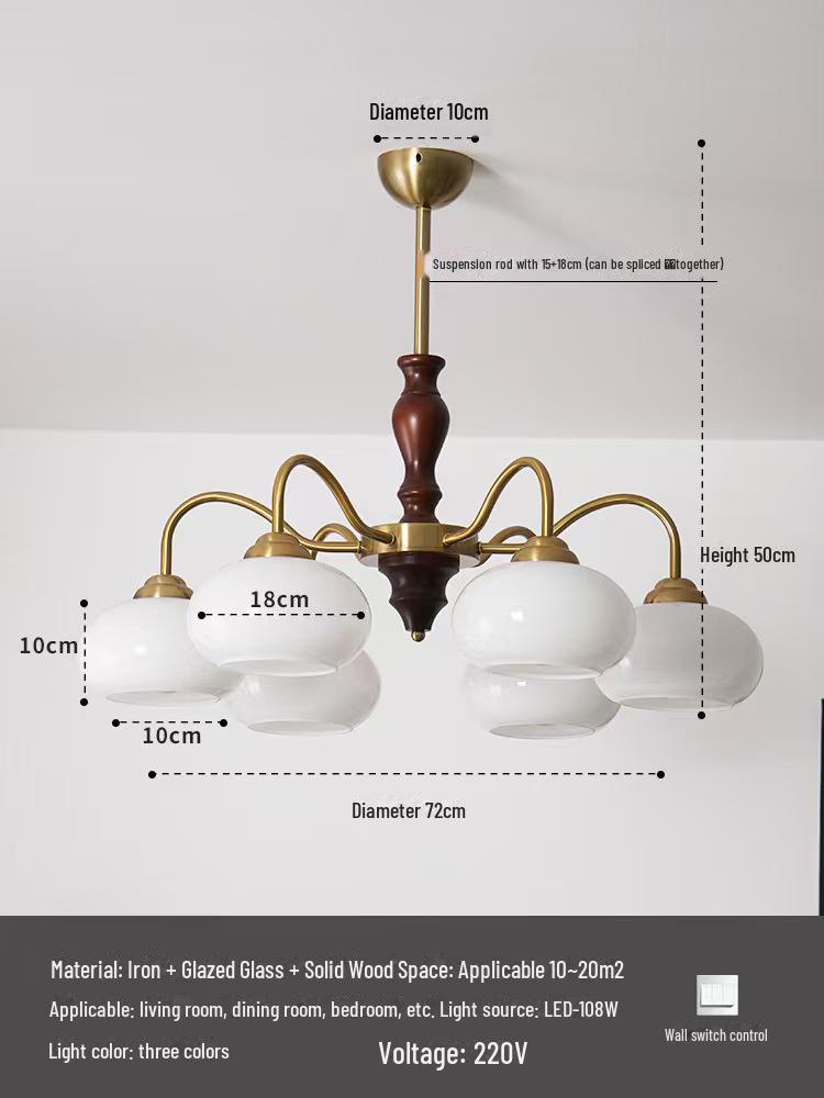 Retro Wabi-Sabi Persimmon Chandelier: Medieval Style Solid Wood Lamp for Living Room, Study, or Bedroom.