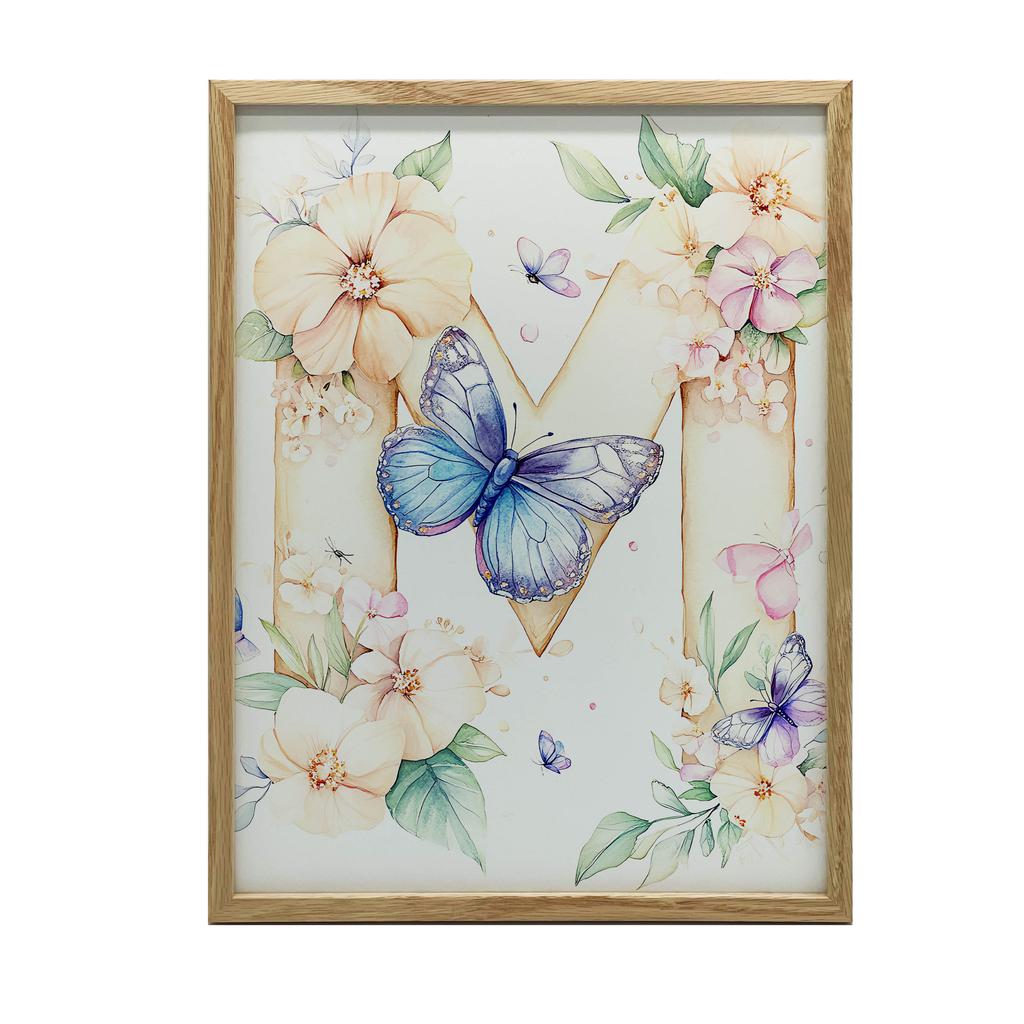 Plakat Litera M Z Kwiatami I Motylem Plakat Litera M Z Kwiatami I Motylem, 30X40 Cm, Bez Ramy, Papier Matowy 230 Gsm