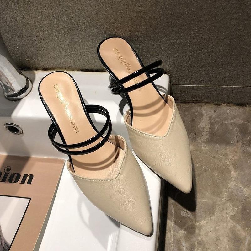 Fashion Elegant Woman Heeled Shoes Luxury Heel Shoe Striped Black Summer Women Sandals Fashion Designer Summer New 2024 High Slippers