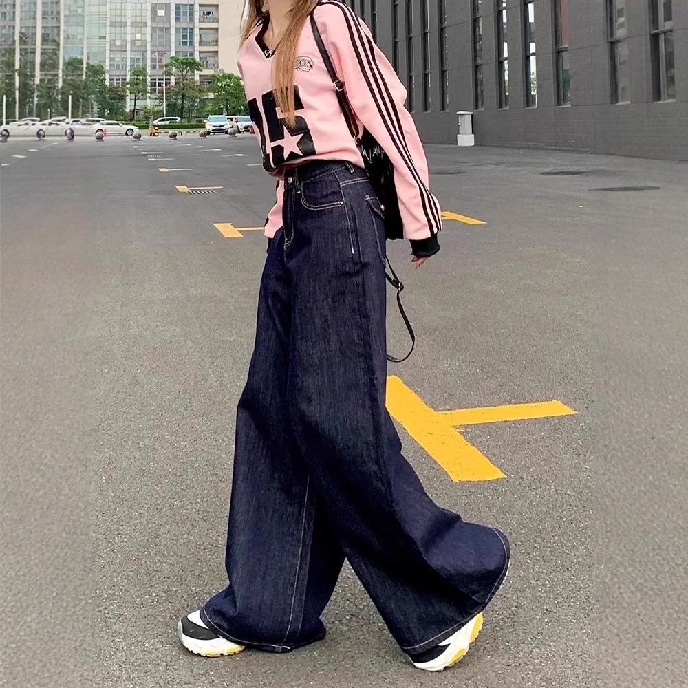 Women's High Waist Retro Wide-Leg Jeans In Dark Blue - Spring/Autumn 2025