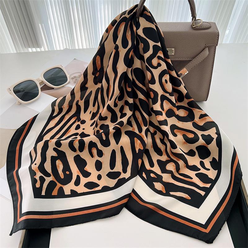 Luxury Satin Silk Scarf Square Leopard Print Women Shawl Headband Small Hair Scarves Female Handkerchief