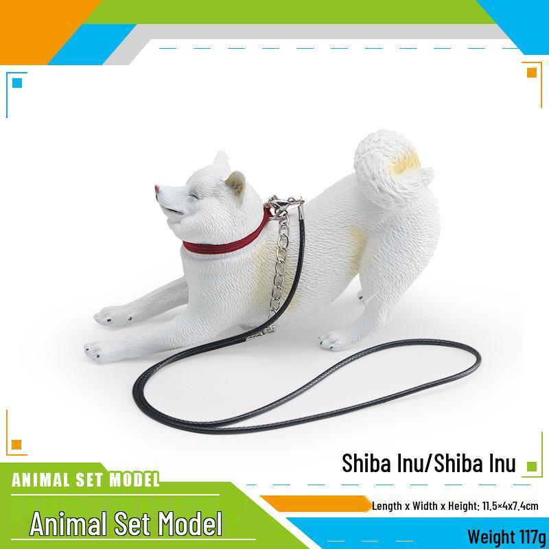 Rebellious Shiba Inu Pet Dog Model with Leash - Decorative Toy