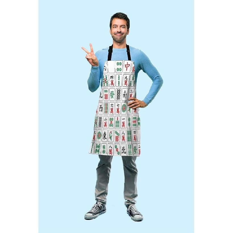 MaJiang Tiles Chef Apron 27 X 31 Inch Bamboos Dots Characters from 1 To 9 and Honors Mahjong Non-Pilling Bib Apron for BBQ Grilling Gardening with