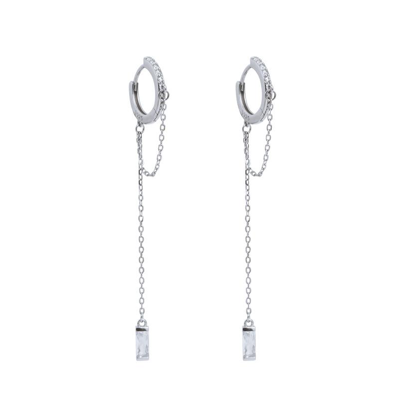 Charm Zircon Long Tassel Pendant Drop Dangle Earring for Women Creative Fashion Stainless Steel Hoop Earring Jewelry Wholesale