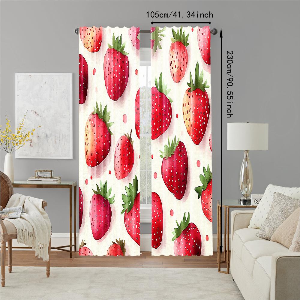 2 stuks, veelzijdige polyester transparante gordijnen voor huisdecoratie Charmante Waterverf Aardbei voor gebruik in slaapkamers en