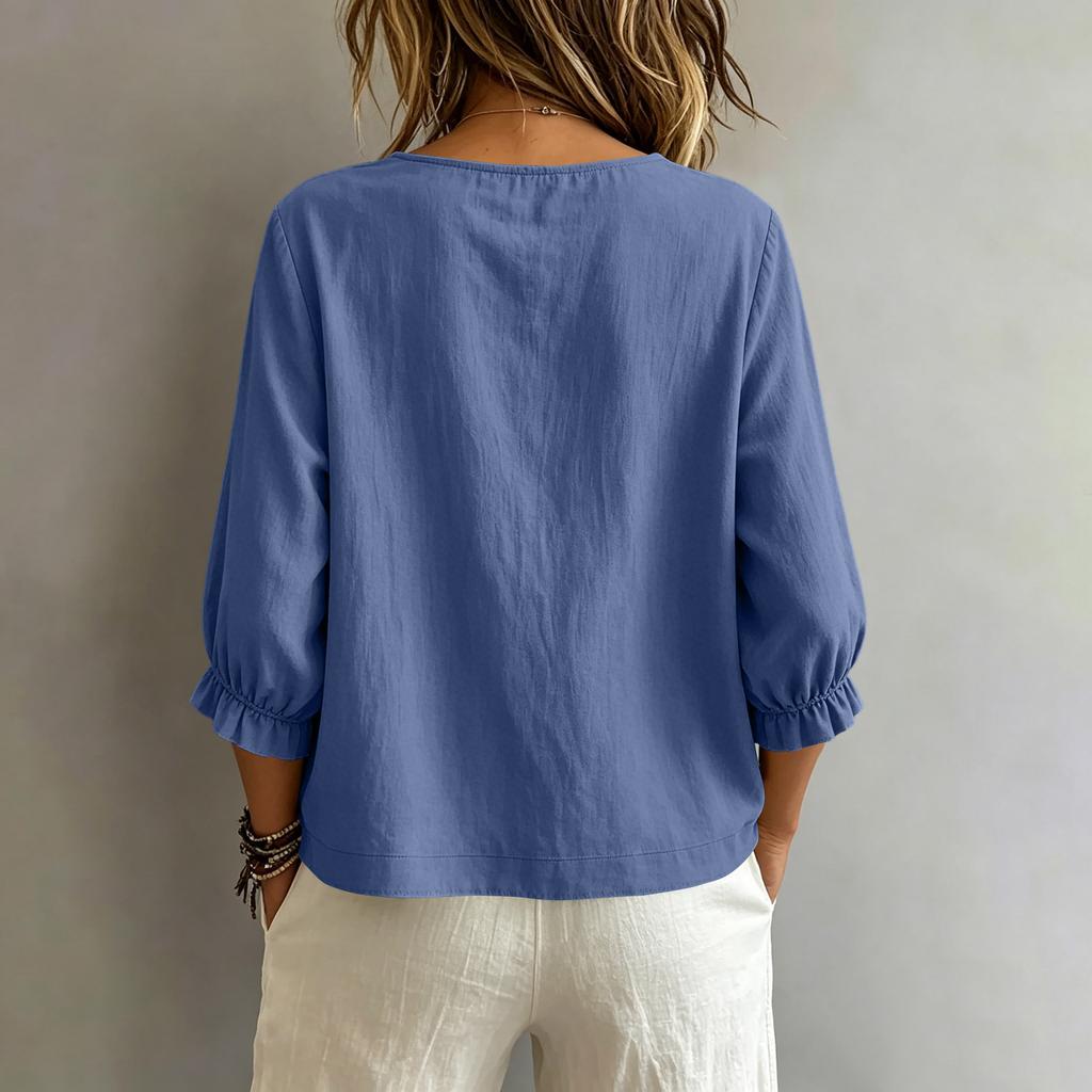 Damen Freizeit Bluse Lockere Passform Laternenärmel Rundhalsausschnitt Oberteil Leichter Bequemer Stoff Stilvolles Design für den Alltag