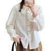 Women's Lace Peter Pan Collar Blouse - Spring 2025: Korean Style, Jacquard Embroidery, Long Sleeves, Loose Fit