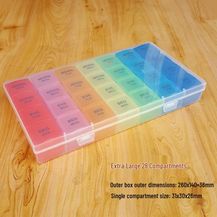 

Доступный: Большой радужный еженедельный органайзер для таблеток на 28 отделений