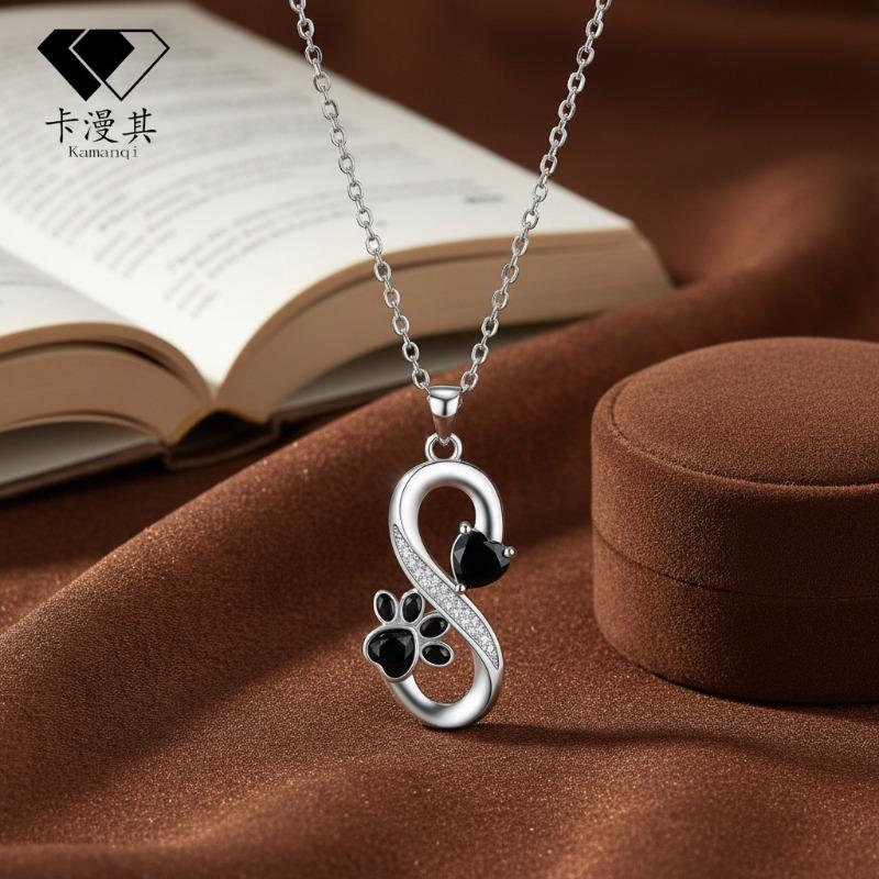 Knn-31 infinity symbol heart paw print necklace - women's cartoon jewelry with diamond accents