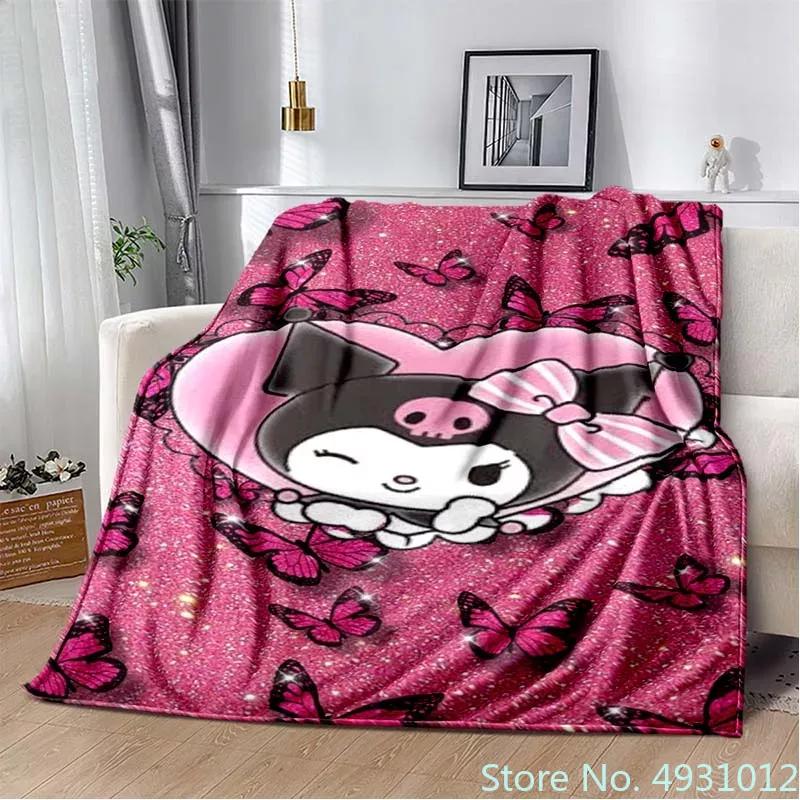 Anime Cute Kuromi Baby Pattern Soft Throw Sherpa or Flannel Blanket Suitable for Livingroom Bedroom Warm Blankets Kids Gift 130x150cm