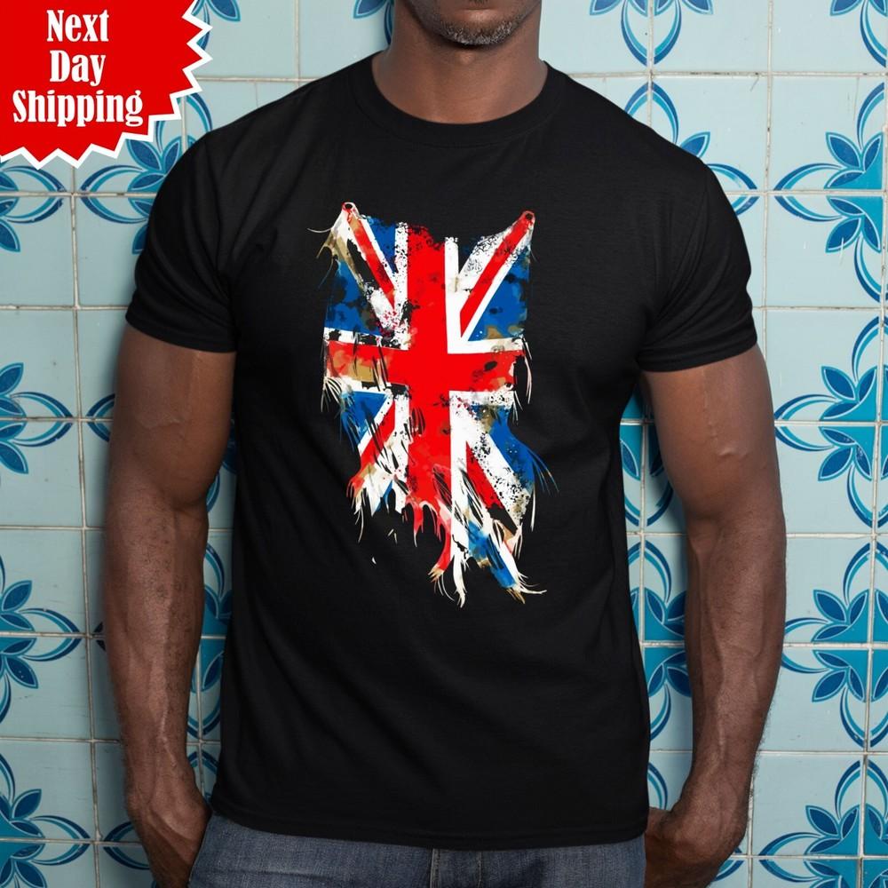 Distressed Union Jack Flag T Shirt Printed British UK Flag Great Britain Tee Top