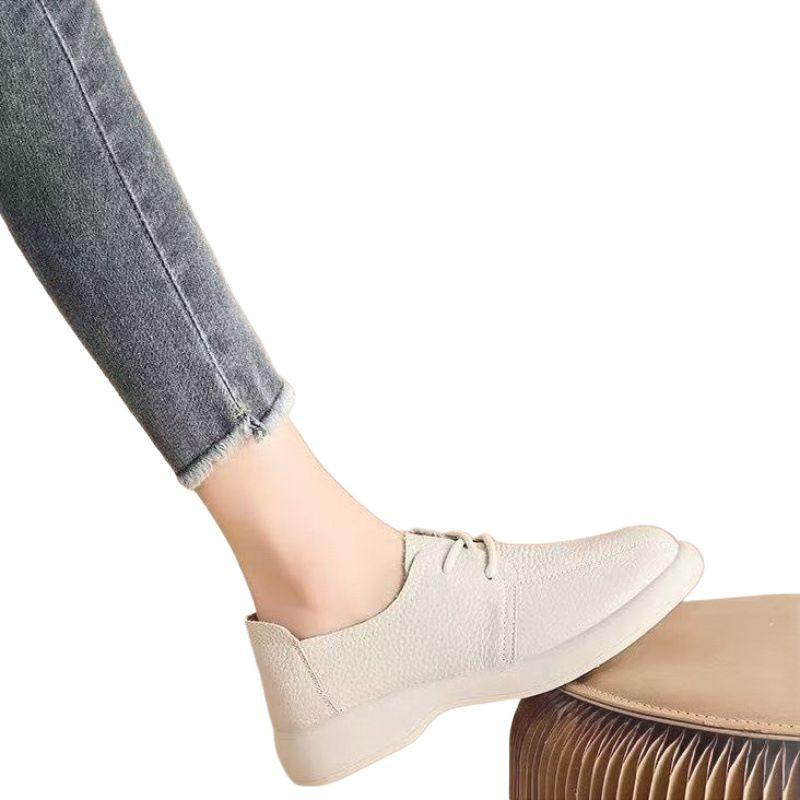 Leather shoes cowhide leather lace-up 2025 casual British single shoes new soft sole retro mother flat bottom