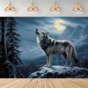 Wolf-themed Birthday Party Decorations, Backdrop with Northern Lights, Moon and Howling Wolf, Artistic Background3470