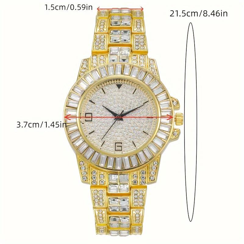 5 PCS Luxury Iced Out Men Quartz Watch Jewelry Set Gold Cuban Chain Necklace Bracelet Ring Cross Pendant Fashion Watches for Men