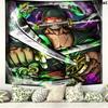 One Piece Roronoa Zoro Wall Tapestry Aesthetic Wall Hanging Printed Fabric Blanket Decorative Tapestries For Bedroom Living Room Home Decor