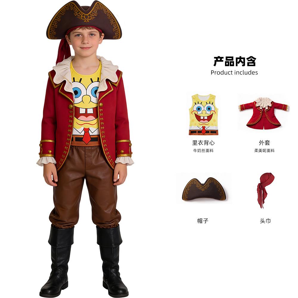 Губка Боб Приключение в Глубоком Море Костюм Косплея Пиратский Капитан Костюм из Фильма про Губку Боба 4 children 110