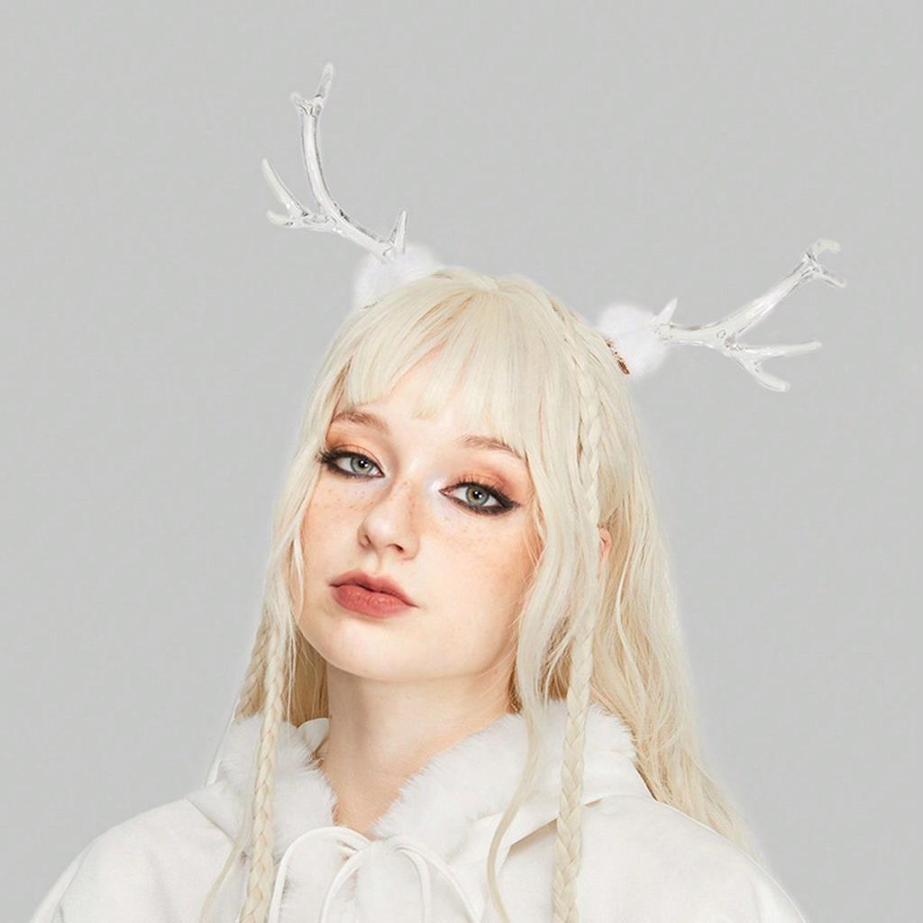 2PCS Clear Christmas Antler Hair Clip Festival Headwear for Woman Kids Bangs Taking Photo Shopping Travel Anti Slip