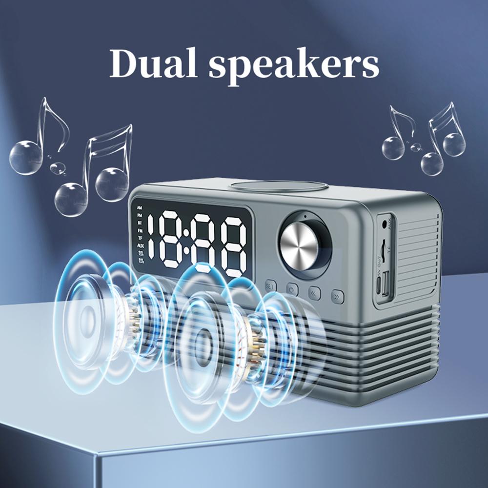 Retro-Stil Kabelloses Laden Bluetooth-Lautsprecher Wecker FM-Radio Desktop-Nachttischlautsprecher TF-Kartenleser Computerlautsprecher