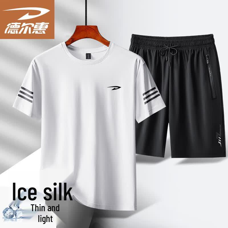 Deerhui Men s Summer Ice Silk T-Shirt & Shorts Set L