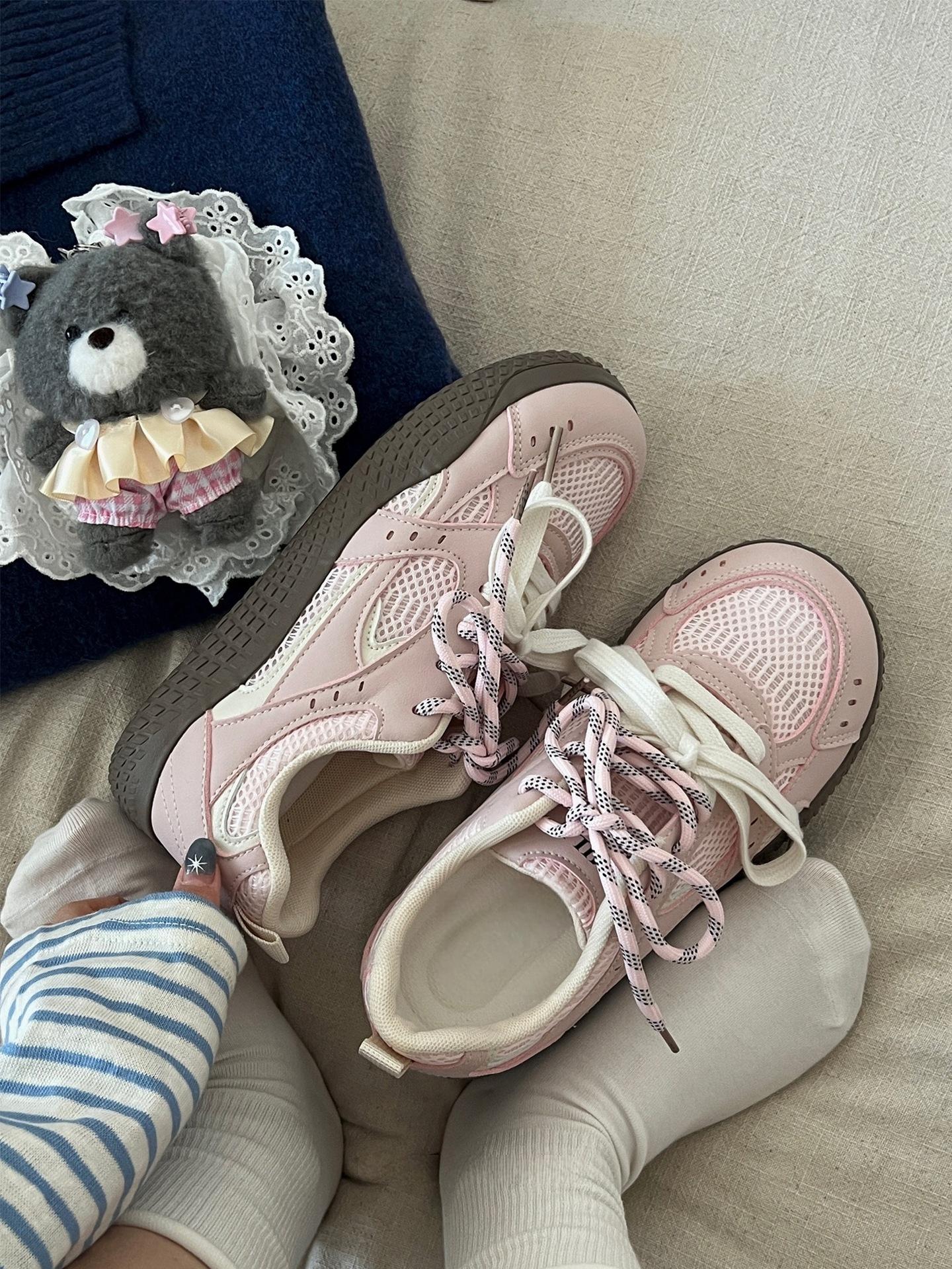 

Розовые кроссовки на двойной сетке, немецкие тренировочные, женские, уродливо-милые, весенне-летние, новые, нишевые, низкие, универсальные, спортивные, маленькие белые кроссовки 40 розовый