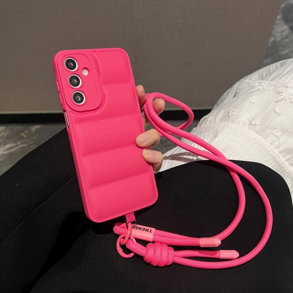 Fashion Down Jacket Long Lanyard Case for Samsung Galaxy S25 S26 Ultra S24 S23 Plus S22 S21 FE A55 A56 A16 Crossbody Soft Cover