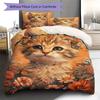 Orange Cat Pattern Bedding Quilt Set Quilt Cover Pillowcase Home Decoration Gift (1 * Duvet Cover + 2 * Pillowcase, Without Core)