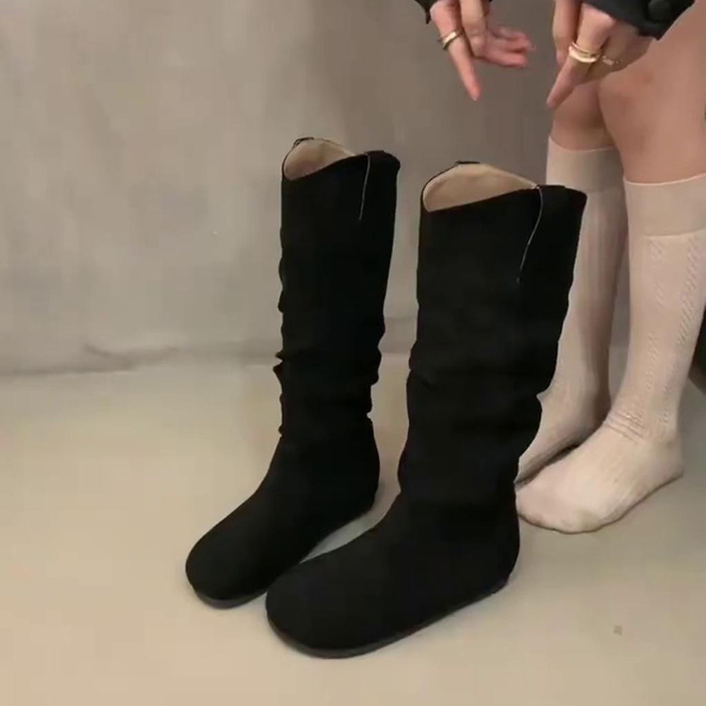 Round Head Suede Pile Boots Birkenstock Boots Women's Skinny Retro But Knee High Boots