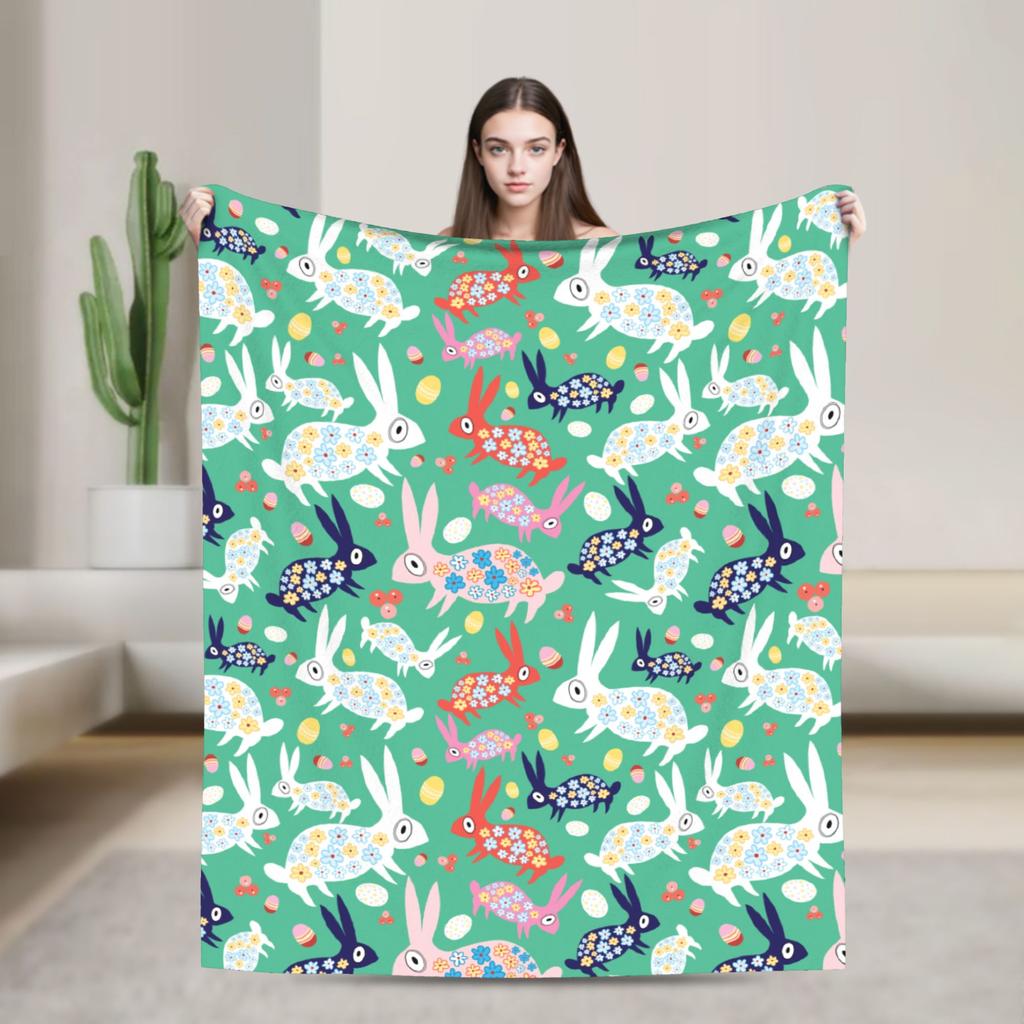 Cute Rabbit Painting Easter Eggs Blankets Quality Soft Cozy  Bedding Throws Spring Picnic Living Room Novelty Bedspread