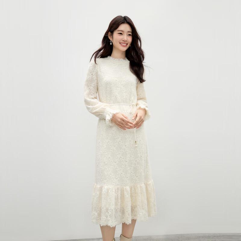 

Элегантное миди-платье с кружевом и оборками Qiushuiyiren XL