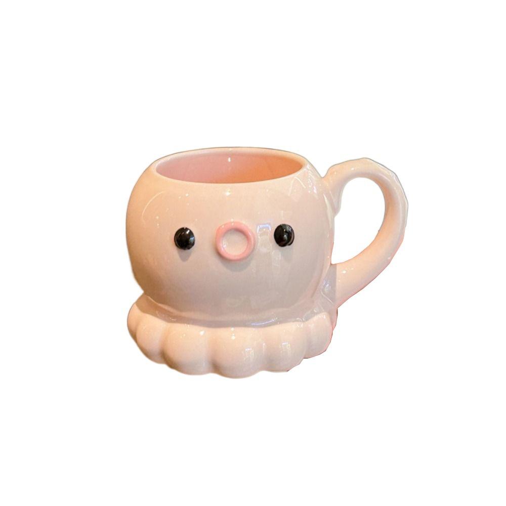 

Heat Resistant Cute Octopus Water Cup with Handle Water Cup with Lid Ceramic Coffee Mug Household Pink