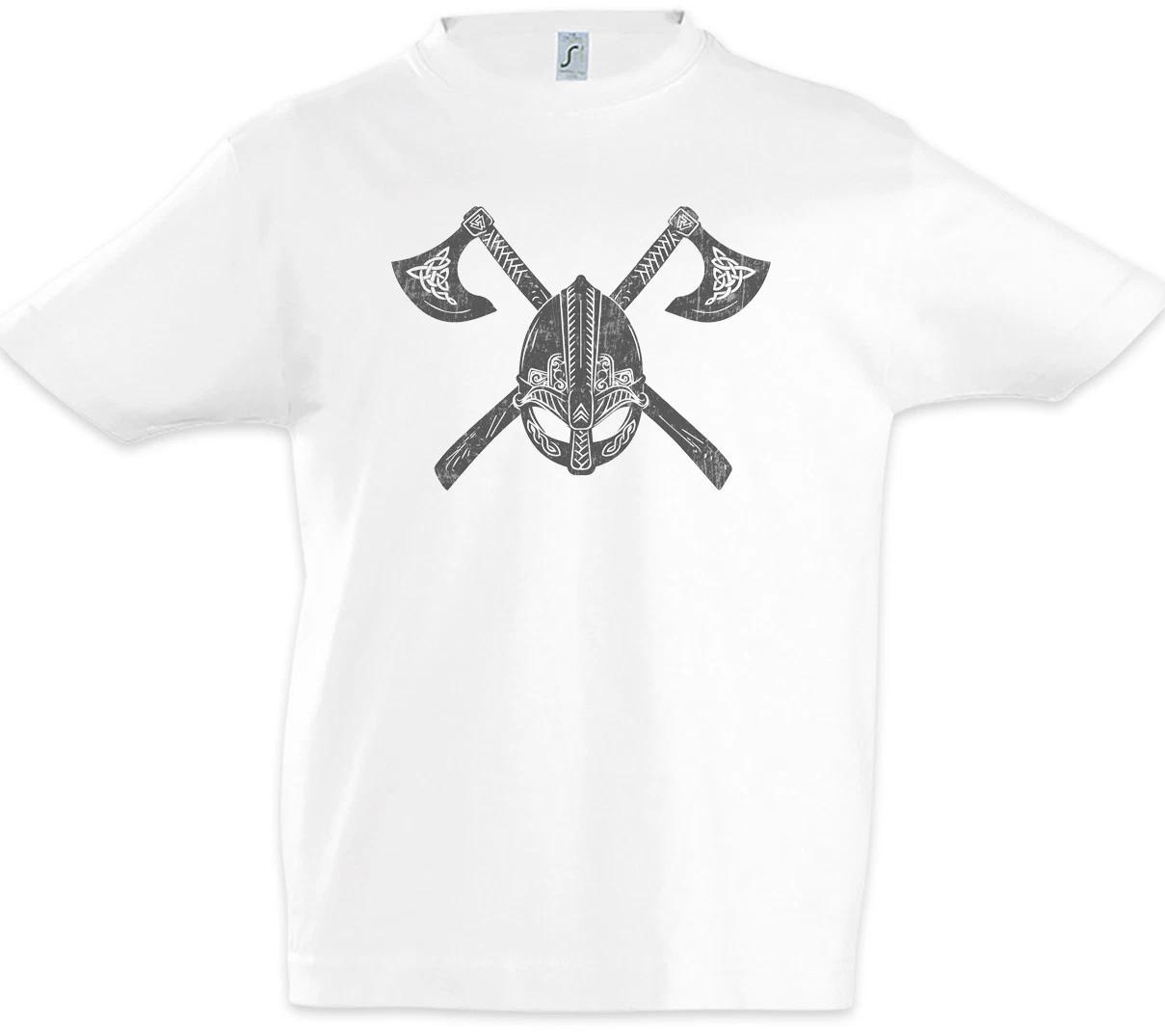 Viking Helmet & Axes Boys kids boys T-Shirt Vikings Axe Valhalla Odin Odhin Norsemen 150