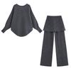 Lazy Style Knit 2-Piece Set Loose Slim Fit Sweater Straight Pants Women