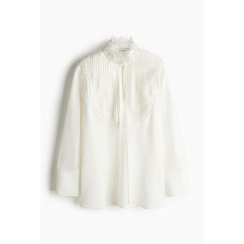 

HM Women s Shirt 2025 Autumn New Fashion Casual Work Clothing Lace Collar Elegant Long Sleeve Top 1273407 White 170/104