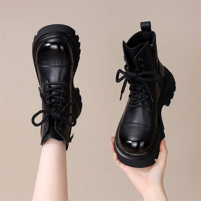 

Женские черные ботинки Мартин в британском стиле - Осень/Зима 2025, на толстой подошве, увеличивающие рост, на велюровой подкладке. 35