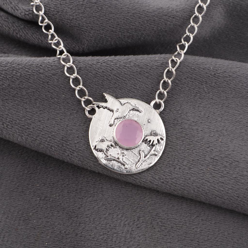 Rose Chalcedony Handmade Gemstone Pendant, 925 Solid Sterling Silver Pendant Antique Jewelry, Pendant For Engagement Gift