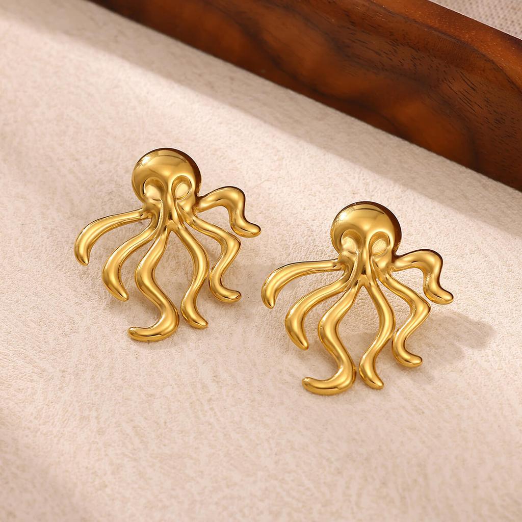 Freshwater Octopus Gold Color Earrings For Women Big Geometric Coral Stud Earring Stainless Steel 2026 New Jewelry Summer Gift