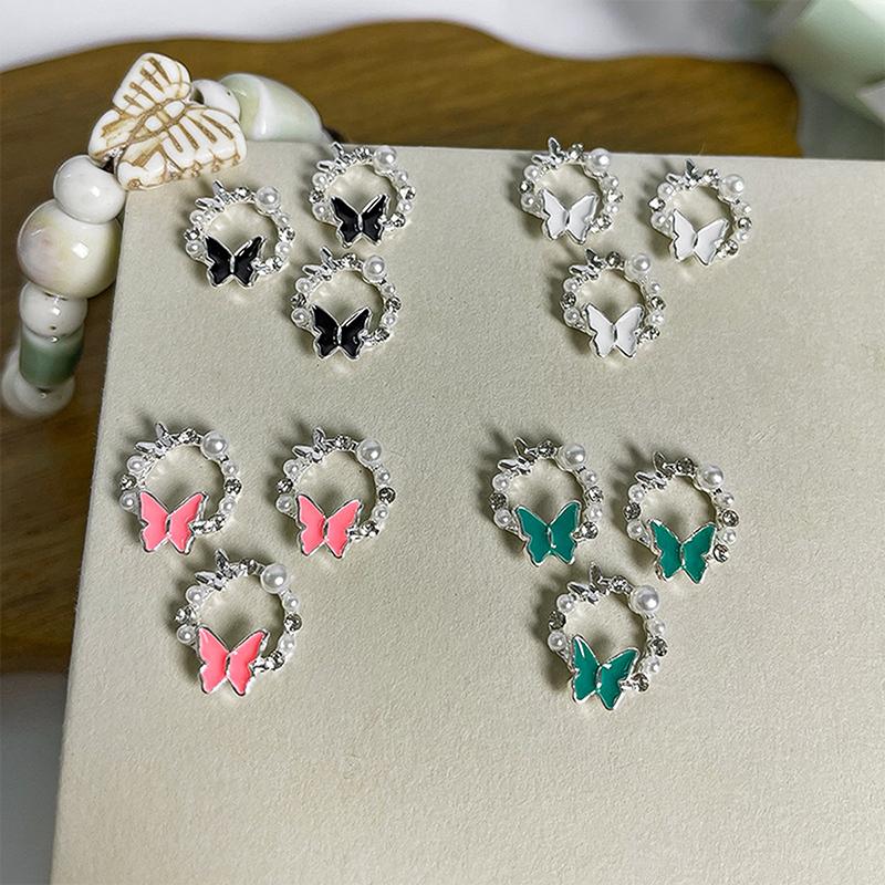 5Pcs Butterfly Pearl Nail Oil Drop Alloy Jewelry Love Flower Wreath Nail Decoration Nail Salon Diy Accessories Manicure Drill