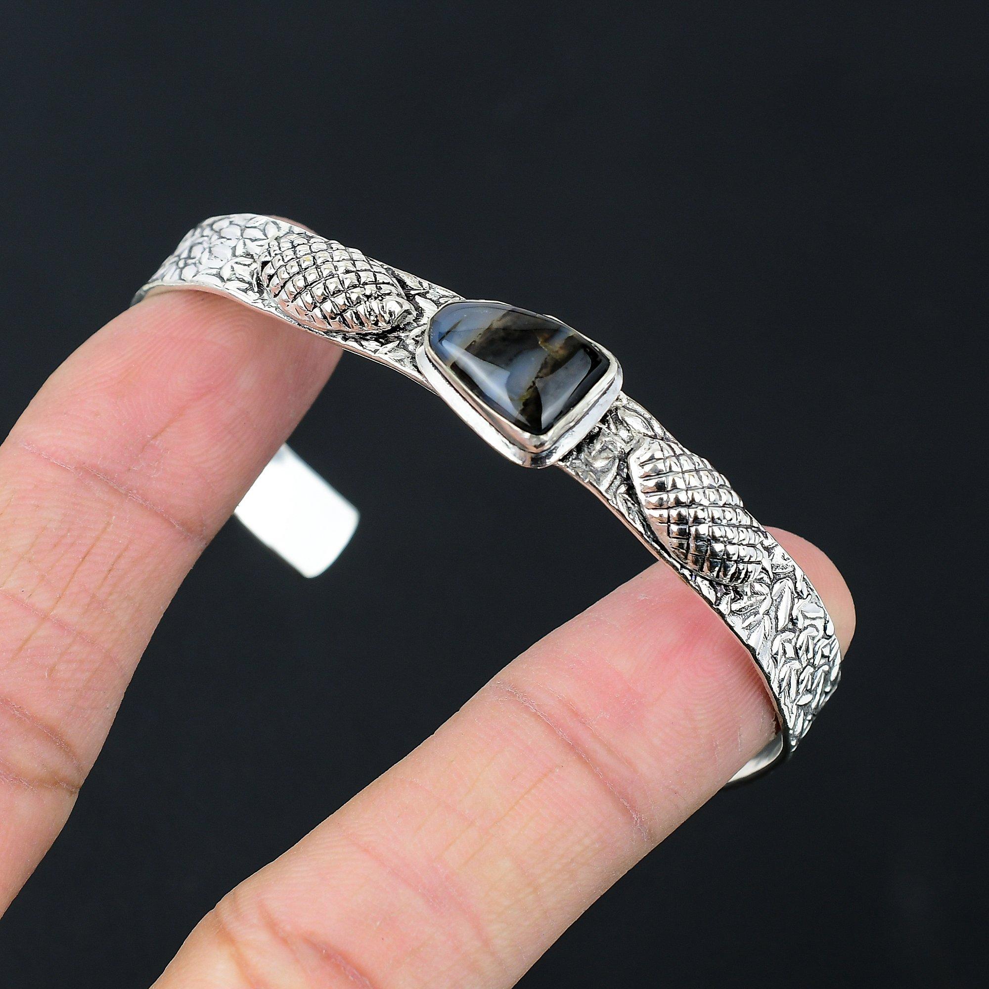 

Хэллоуинская распродажа Браслет-бенгл из стерлингового серебра 925 пробы с драгоценным камнем Монтанский агат для жены Adjustable