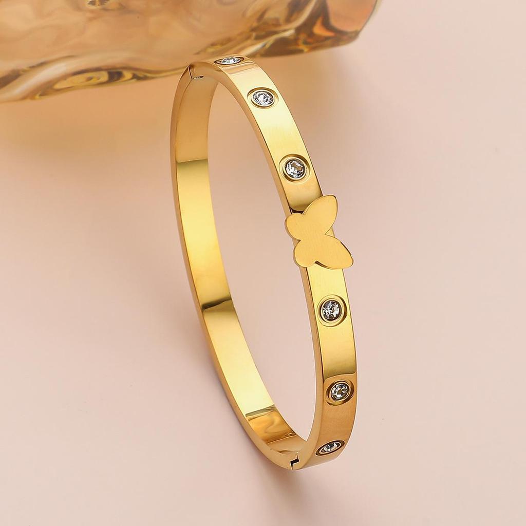 Zircon Butterfly Titanium Steel Bracelet - Simple European & American Style Design for Women