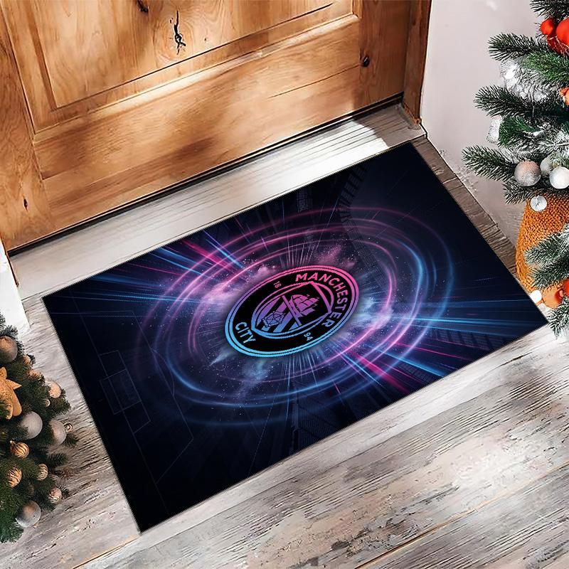 Manchester City Printed Flannel Area Rug Non Slip Soft Polyester Floor Carpet Indoor Decor Mat for Bedroom Living Room Sofa