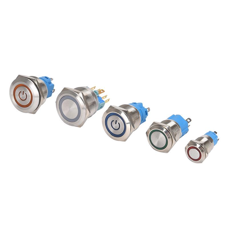 LED Ring Metal Push Button Switch: 12mm, 16mm, 19mm, 22mm - Momentary & Latching Options