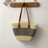 Summer Vacati Women's Straw Woven Shoulder Bags Beach Striped Ladies Bucket Handbags Simple Female Sea Side Large Tote Bag