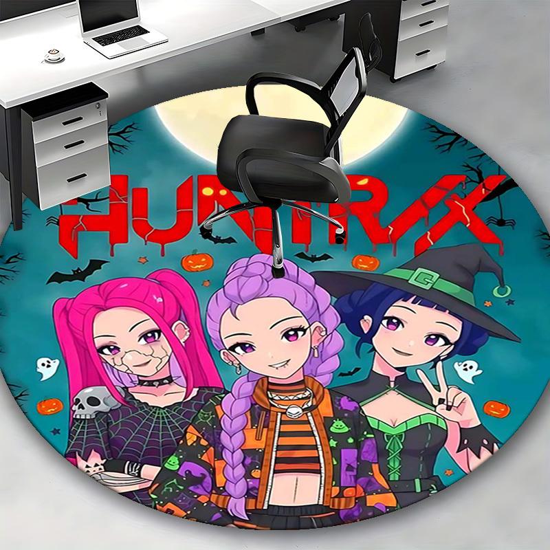 1pc HUNTRX Halloween Theme Round Carpet  Anime Cartoon Design Office Chair Mat, NonSlip Rug for Home