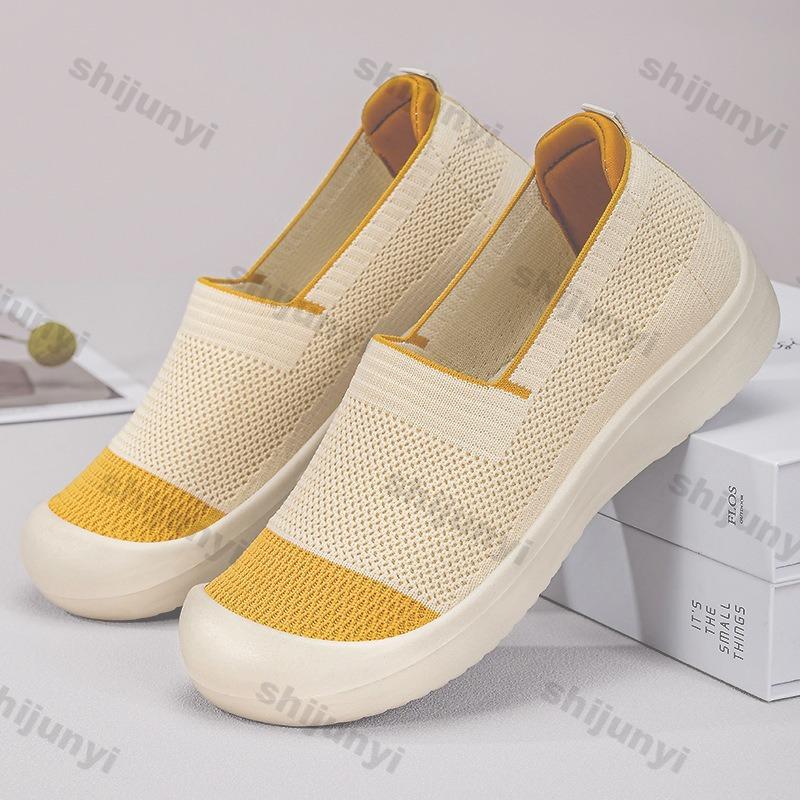 Women's Casual Shoes 2025 Summer New Fly Weave Breathable Mesh Flats Lightweight Comfortable Slip On Vulcanized Shoes
