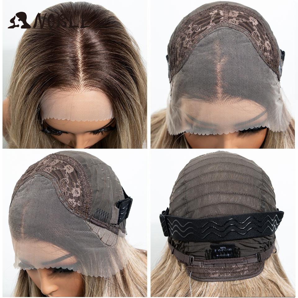 Noble Synthetic Lace Front Wigs For Women 28 Inch Curly Ash Blonde Highlight 13x4 Body Wave Silk Base Lace Wig Cosplay Daily Wig