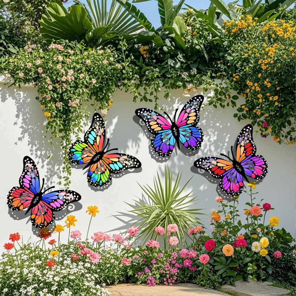 Set of 4 Metal Butterfly Wall Art Decorative Ornaments for Indoor Outdoor Home Garden Living Room Patio Wall Decor