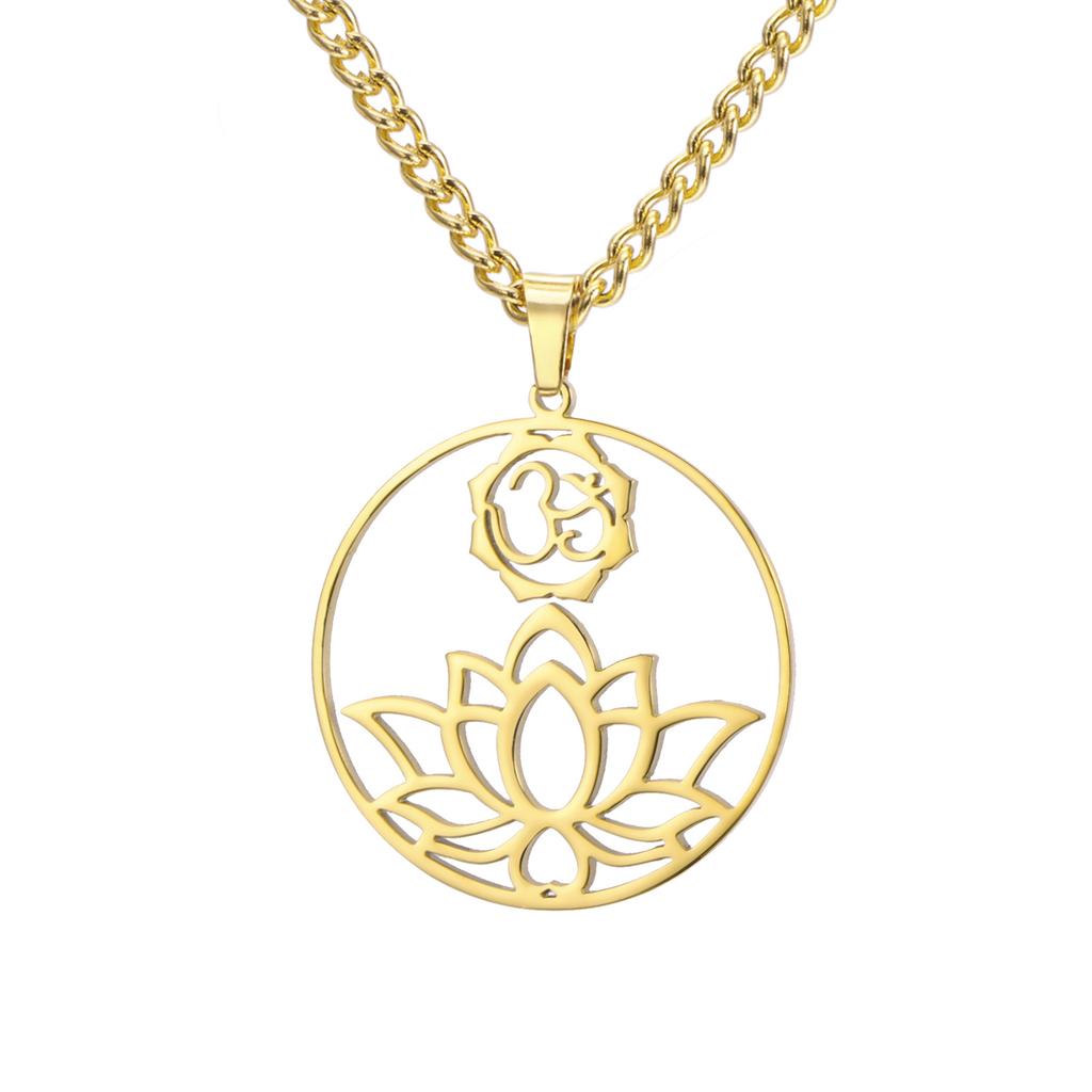 Lotus OM Yoga Pendant Necklace Titanium Steel Women's Jewelry Charm Necklace
